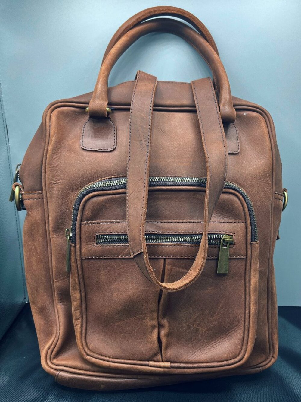 Aj AddisJemari Dark Brown Suede BackPack w/Bronze Hardware 2 Handles & Crossbody
